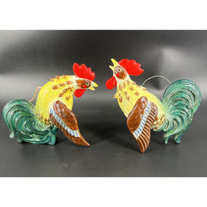 Vintage MCM Pair Kasuga Ware Ceramic Rooster Wall Pockets Farmhouse Decor